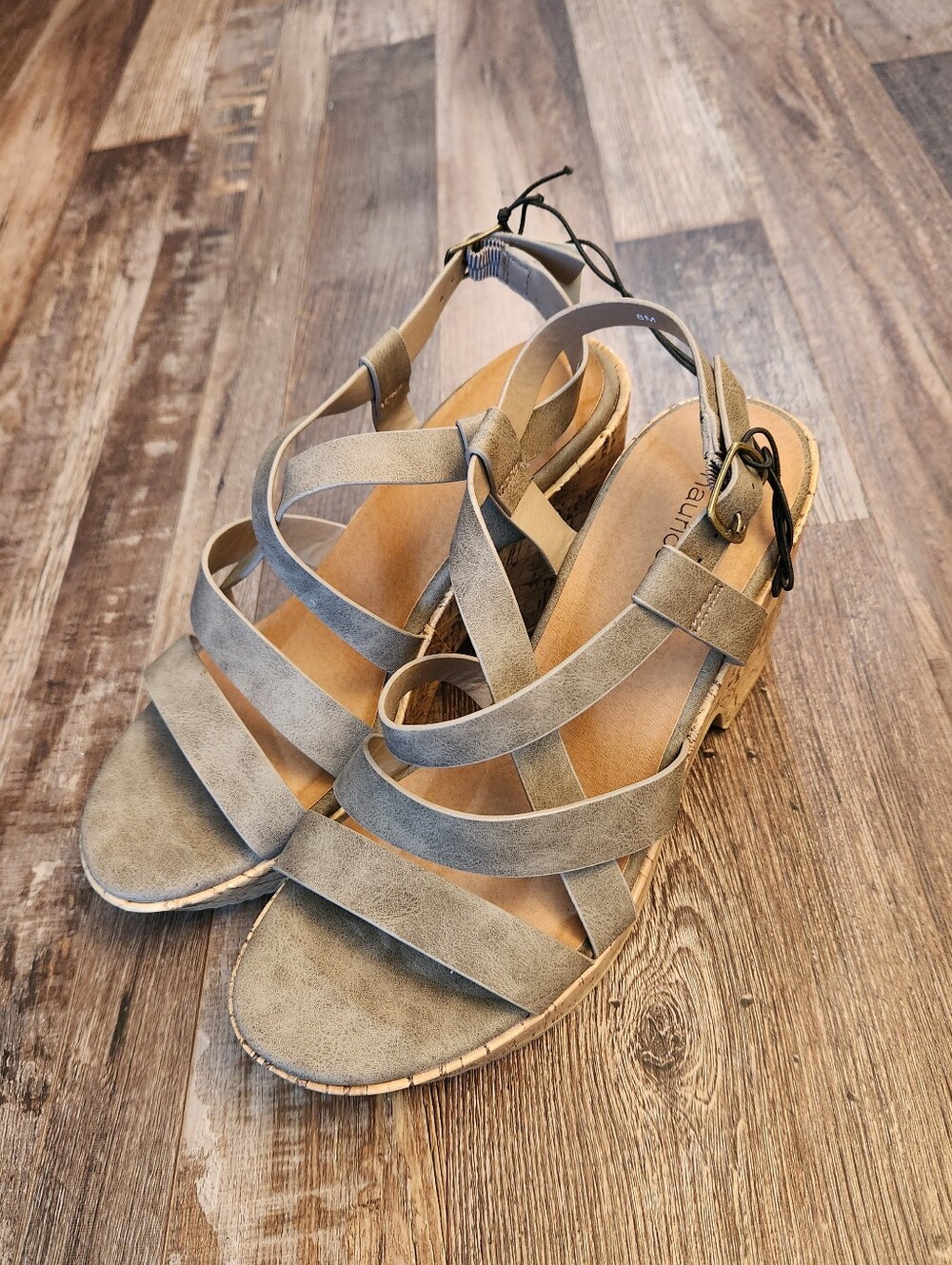 Maurices Strappy Gray Cork-wedge Sandals Size 8